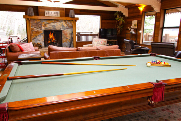 inverness motel great room with stone fireplace