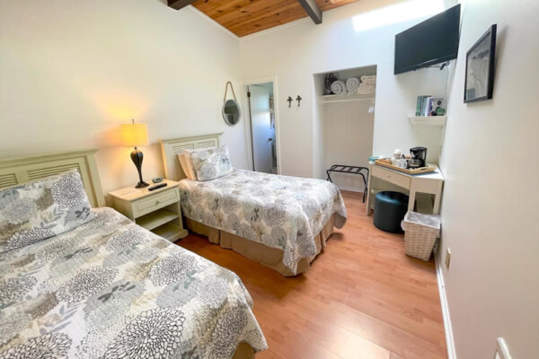 two beds and tv in guest room iris